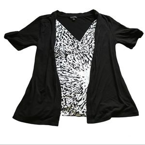 Black and White George Top with Button Sleeve